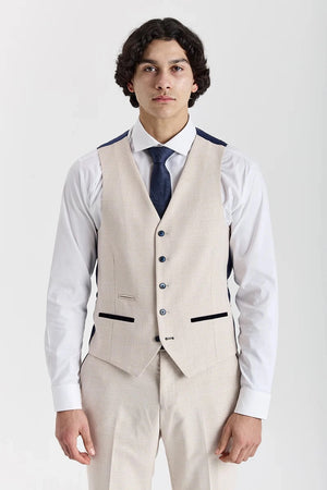 Regent - Men's Cream Check Waistcoat-TruClothing