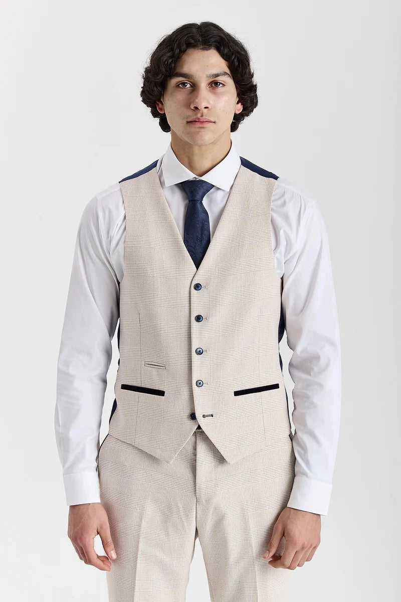 Regent - Men's Cream Check Waistcoat-TruClothing