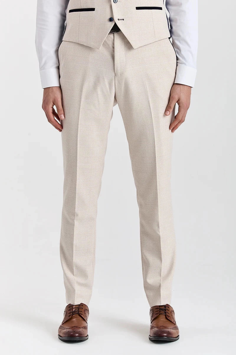 Regent - Men's Cream Check Trousers-TruClothing