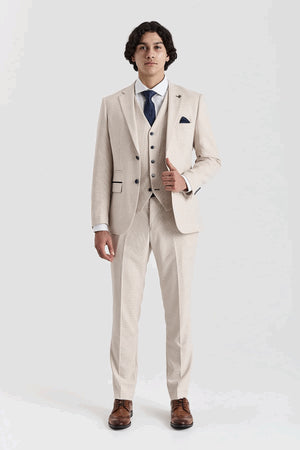 Regent - Men's Cream 3 Piece Checked Tailored Fit Suit-TruClothing