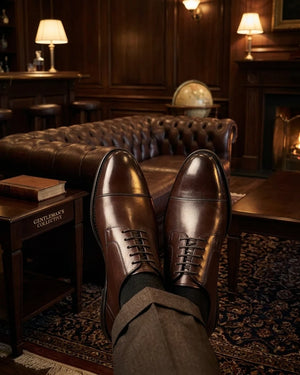 Regent - Men's Dark Brown Burnished Leather Derby Shoes