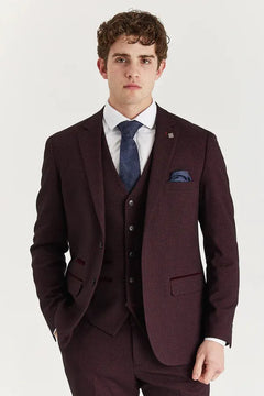 Regent - Men's Wine Checked Tailored Fit Blazer