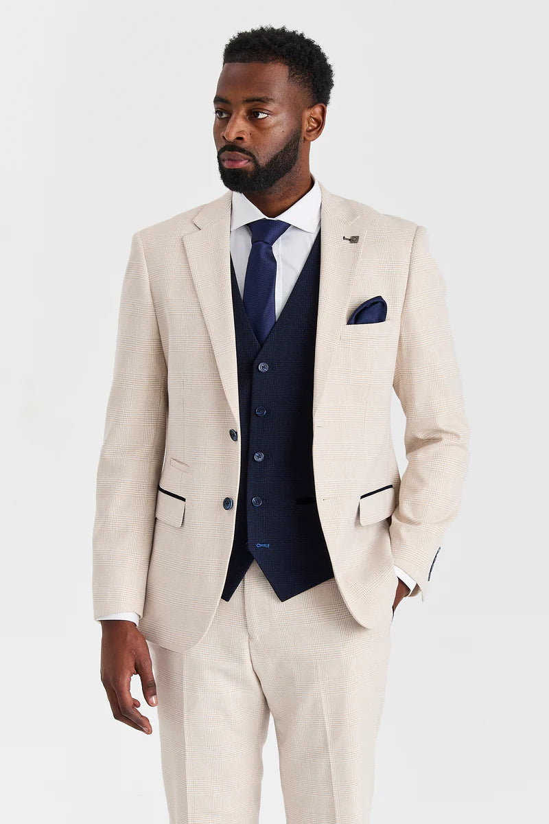 Regent Cream Check Suit with Regent Navy Waistcoat