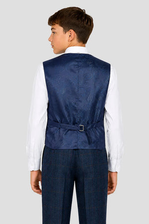 Scott - Boys Navy Herringbone Tweed Check 3 Piece Suit
