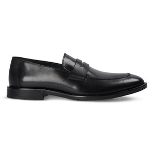 Ted - Men's Black Classic Moc Toe Leather Penny Loafers