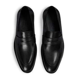 Ted - Men's Black Classic Moc Toe Leather Penny Loafers