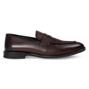 Ted - Men's Brown Classic Moc Toe Leather Penny Loafers