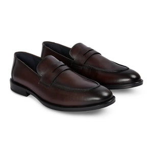Ted - Men's Brown Classic Moc Toe Leather Penny Loafers
