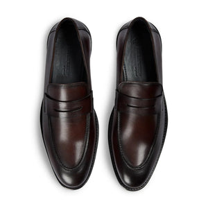 Ted - Men's Brown Classic Moc Toe Leather Penny Loafers
