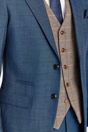 Costume bleu marine « Viceroy » avec gilet en tweed Harris marron