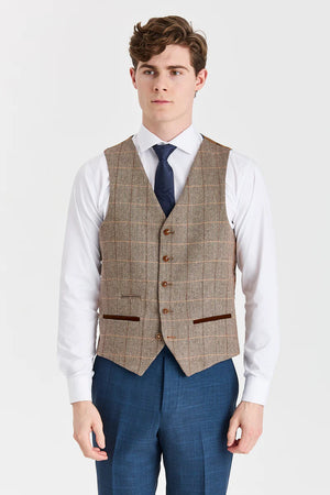 Costume bleu marine « Viceroy » avec gilet en tweed Harris marron