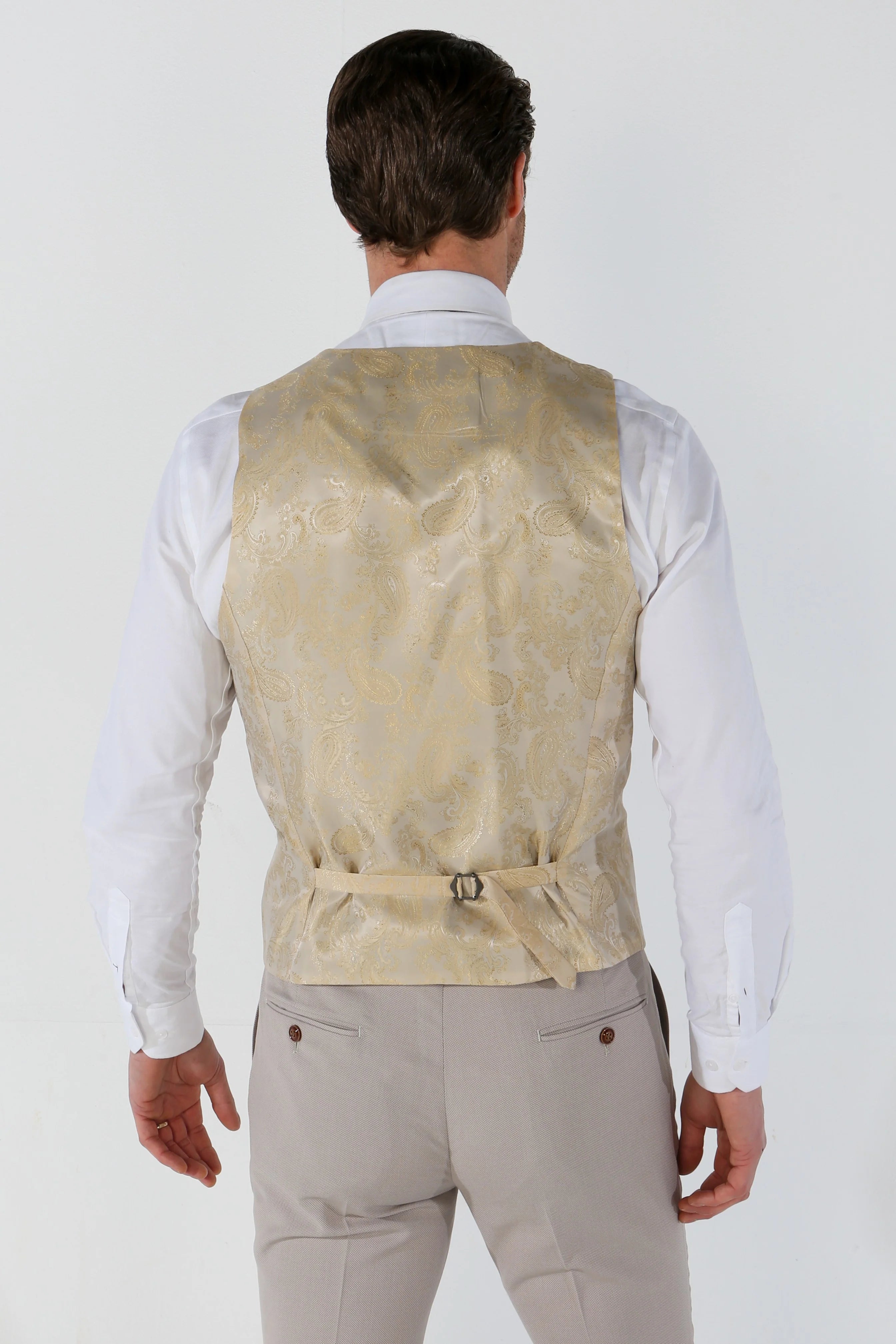 Mayfair – 3-teiliger beigefarbener Birdseye-Hochzeitsanzug für Herren