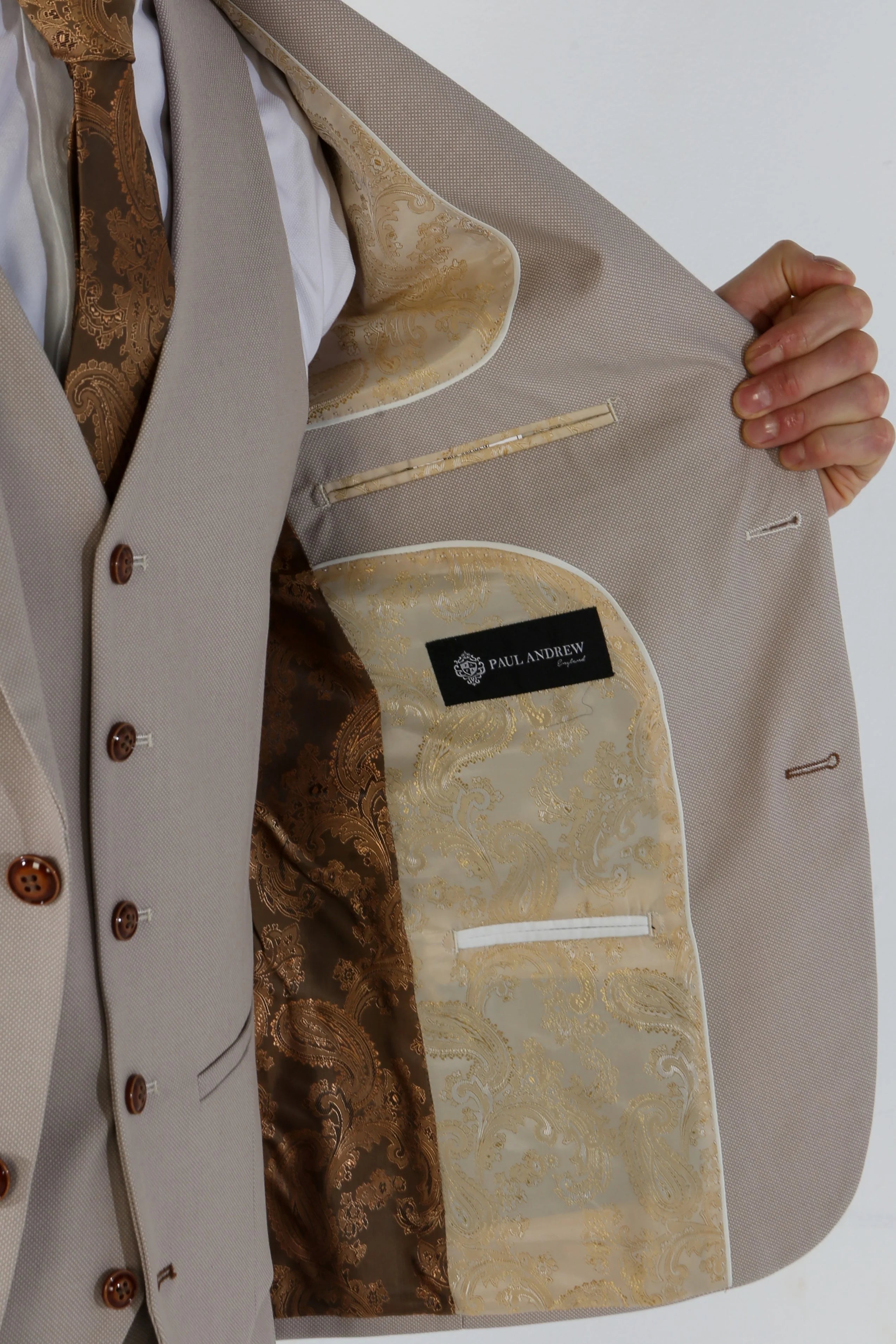 Mayfair - Men's 3 Piece Beige Birdseye Wedding Suit