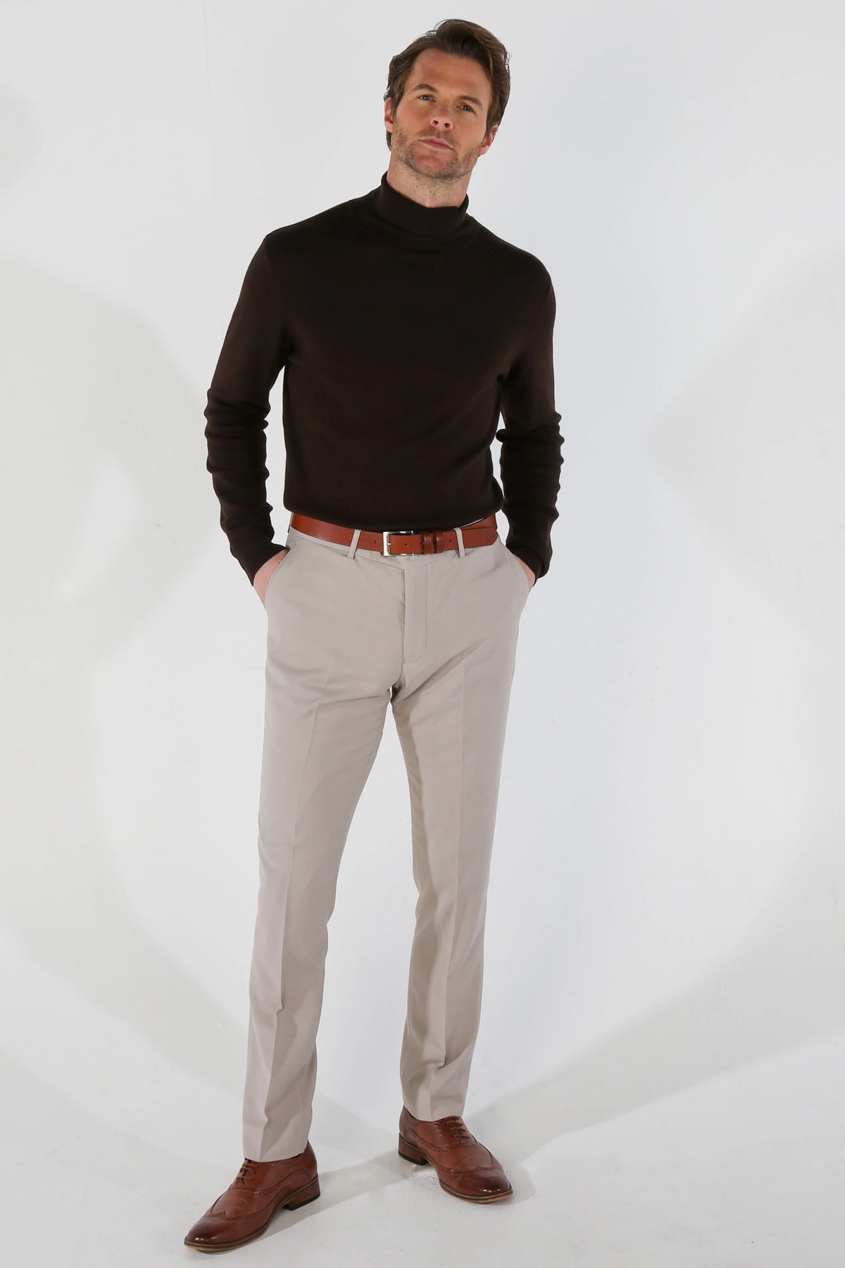 Mayfair - Men's Beige Birdseye Formal Trousers