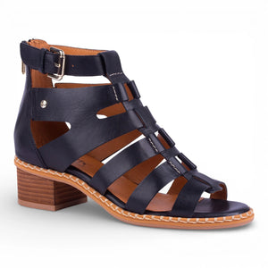 Blanes - Women's Black Leather Block-Heel Sandals