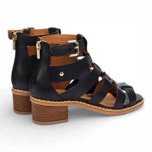 Blanes - Women's Black Leather Block-Heel Sandals