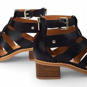 Blanes - Women's Black Leather Block-Heel Sandals