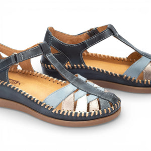 Cadaques - Women's Ocean Blue Leather Semi-Open Sandals