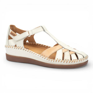 Cadaques - Women's White Leather Semi-Open Wedge Sandals