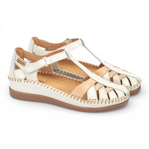 Cadaques - Women's White Leather Semi-Open Wedge Sandals