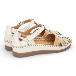 Cadaques - Women's White Leather Semi-Open Wedge Sandals
