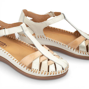 Cadaques - Women's White Leather Semi-Open Wedge Sandals