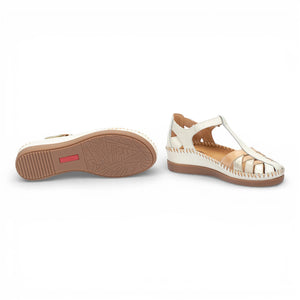 Cadaques - Women's White Leather Semi-Open Wedge Sandals