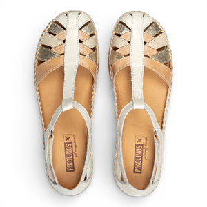 Cadaques - Women's White Leather Semi-Open Wedge Sandals