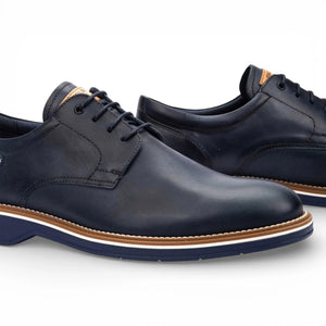Claret - Men's Blue Leather Lace-Up Derby Shoes