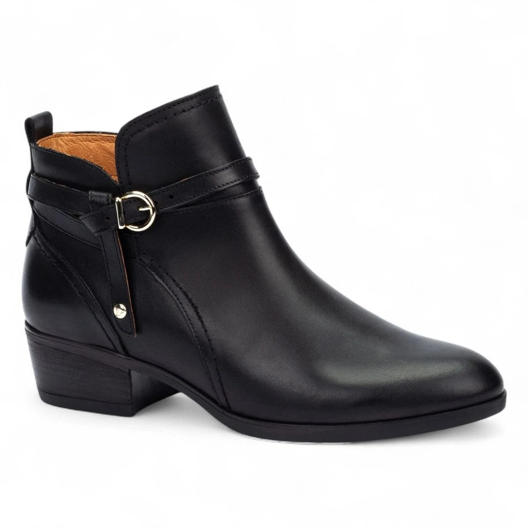 Daroca - Women’s Black Leather Bootie Heeled Biker Boots-TruClothing