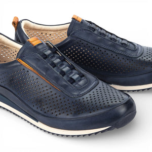 Liverpool - Men's Blue Leather Elastic Slip-on Sneakers