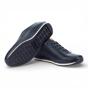 Liverpool - Men's Blue Leather Elastic Slip-on Sneakers