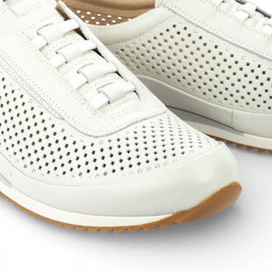 Liverpool - Men's White Leather Elastic Slip-on Sneakers