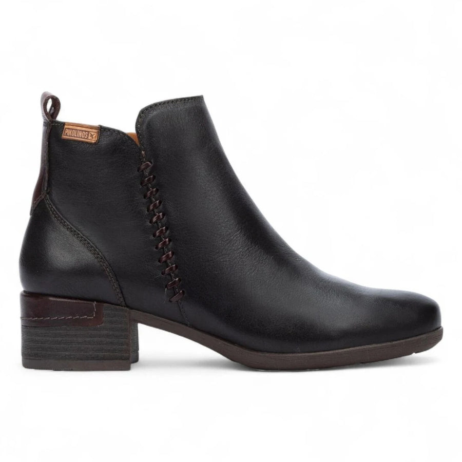 Malaga - Women’s Black Mid Heel Zip Leather Ankle Boots-TruClothing