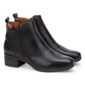 Malaga - Women’s Black Mid Heel Zip Leather Ankle Boots-TruClothing