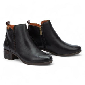 Malaga - Women’s Black Mid Heel Zip Leather Ankle Boots-TruClothing