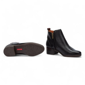 Malaga - Women’s Black Mid Heel Zip Leather Ankle Boots-TruClothing