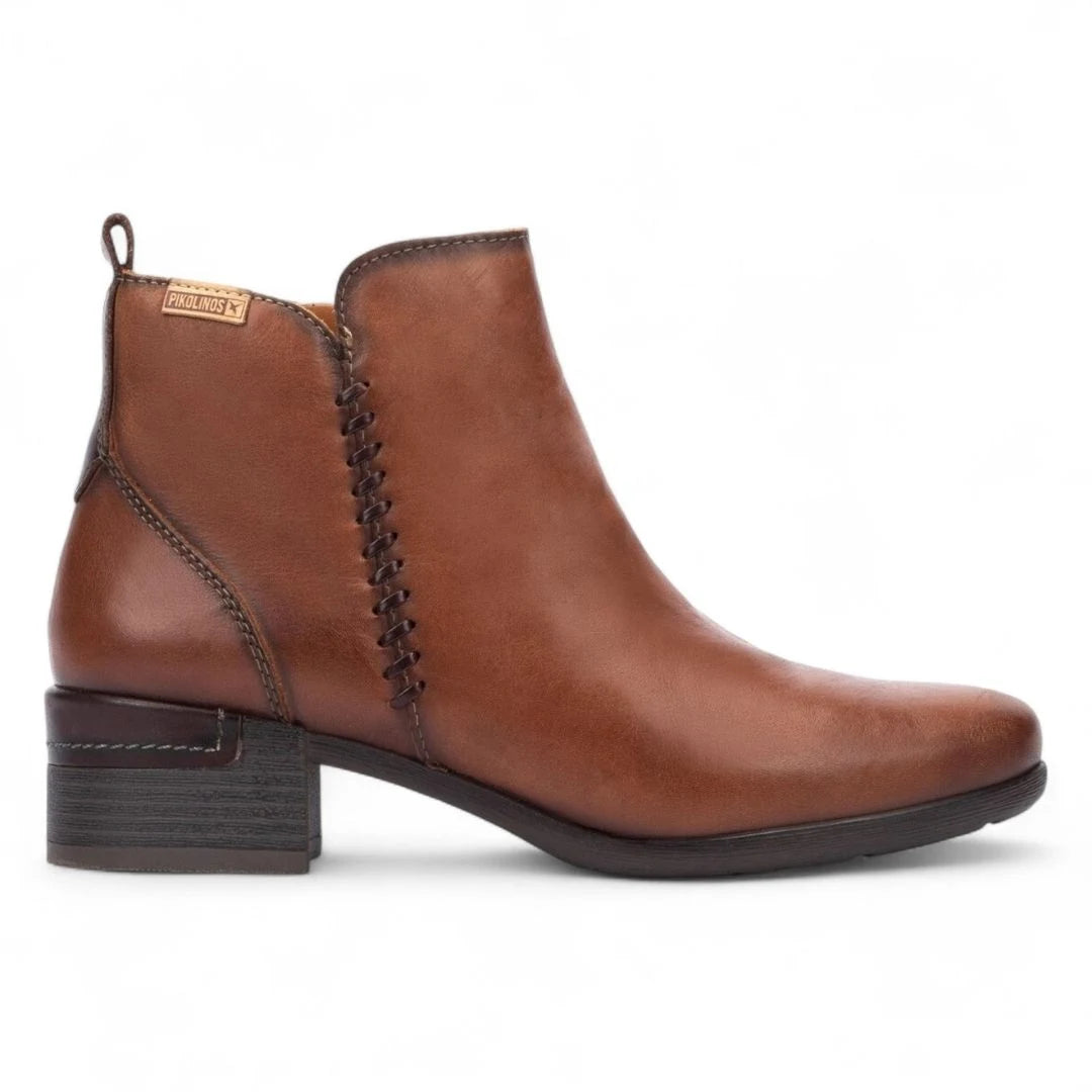 Malaga - Women’s Brown Mid Heel Zip Leather Ankle Boots-TruClothing