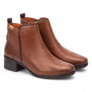 Malaga - Women’s Brown Mid Heel Zip Leather Ankle Boots-TruClothing