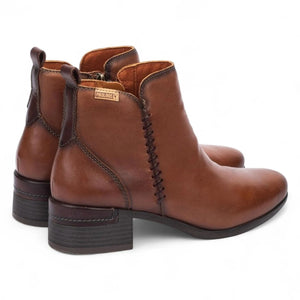 Malaga - Women’s Brown Mid Heel Zip Leather Ankle Boots-TruClothing