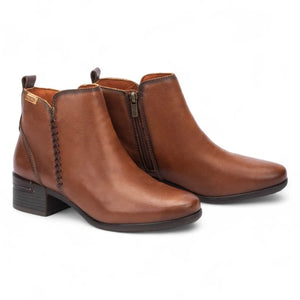 Malaga - Women’s Brown Mid Heel Zip Leather Ankle Boots-TruClothing