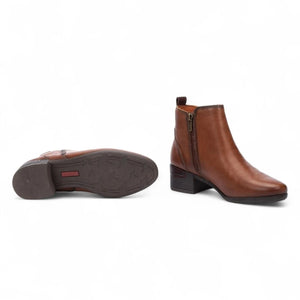 Malaga - Women’s Brown Mid Heel Zip Leather Ankle Boots-TruClothing