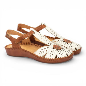 P-Vallarta - Women’s Tan Cream Leather Wedge Sandals