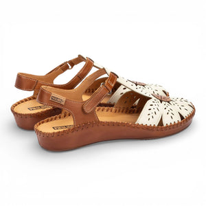 P-Vallarta - Women’s Tan Cream Leather Wedge Sandals