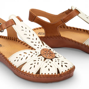 P-Vallarta - Women’s Tan Cream Leather Wedge Sandals