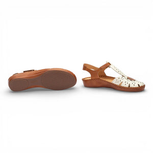 P-Vallarta - Women’s Tan Cream Leather Wedge Sandals