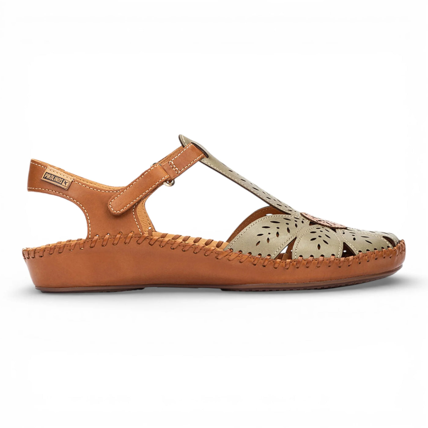 P-Vallarta - Women’s Tan Green Leather Wedge Sandals