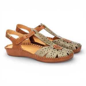 P-Vallarta - Women’s Tan Green Leather Wedge Sandals