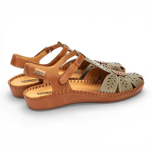 P-Vallarta - Women’s Tan Green Leather Wedge Sandals