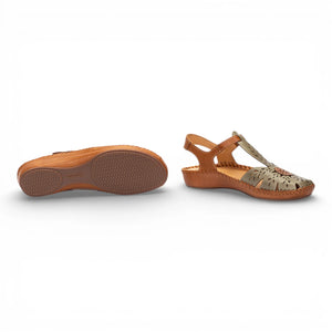 P-Vallarta - Women’s Tan Green Leather Wedge Sandals